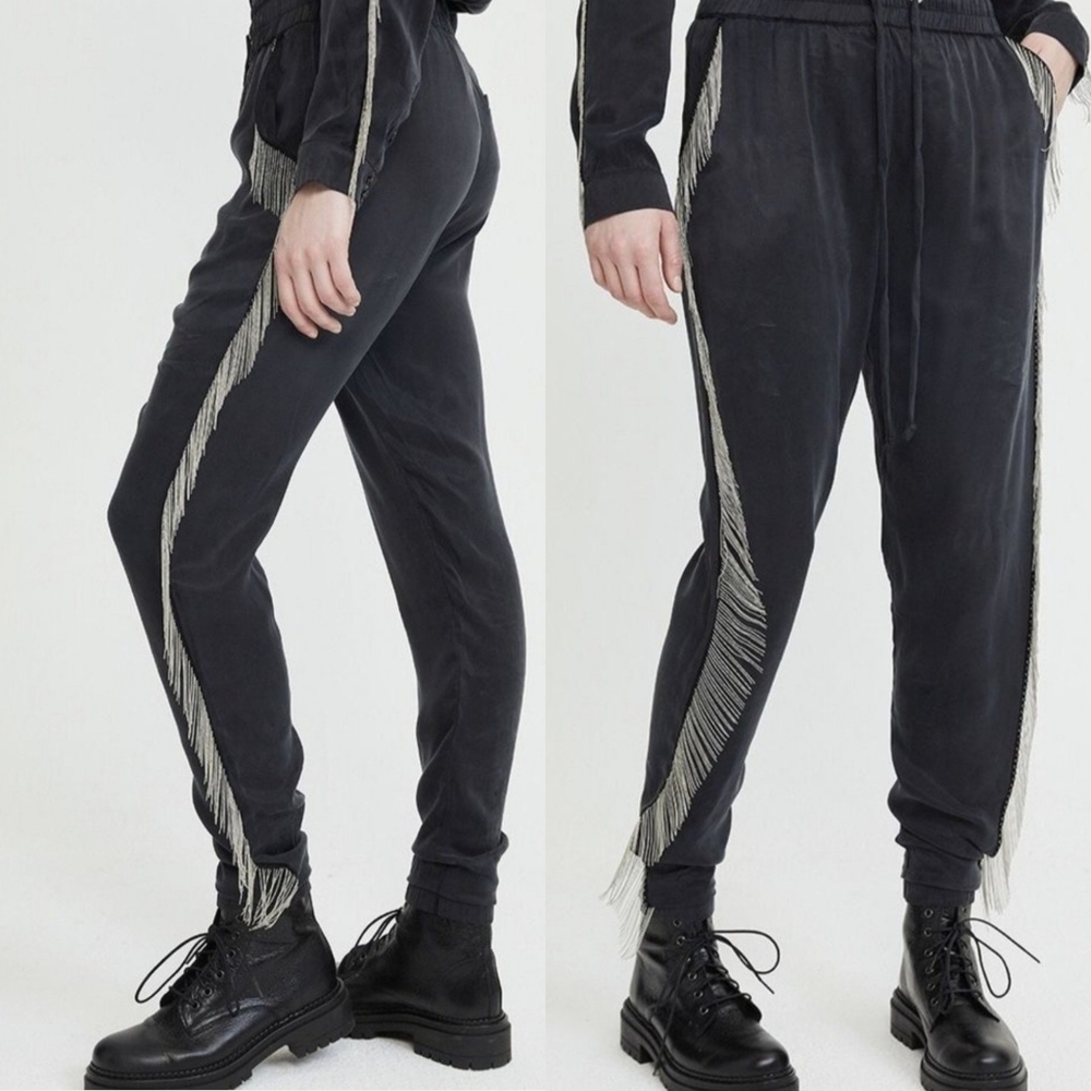 Zoe Karssen Black Track Pants with Silver Fringe